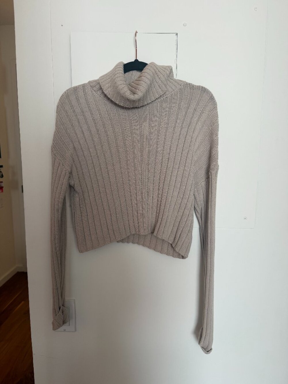 Beige Cropped Turtleneck Sweater